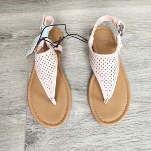 a.n.a. Swiss Blush Pink and Tan Sandals T Strap Womens 6 Open Toe Strap Beach